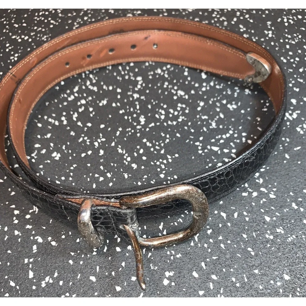 Torino Leather Belt Size 38 Black Embossed Italian Kipskin Made In USA